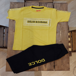 ست تیشرت و شلوارک پسرانه طرح D&G رنگ زرد