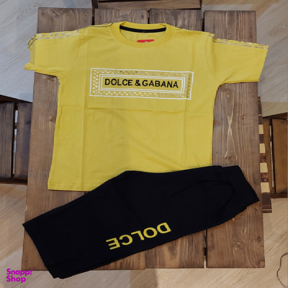 ست تیشرت و شلوارک پسرانه طرح D&G رنگ زرد