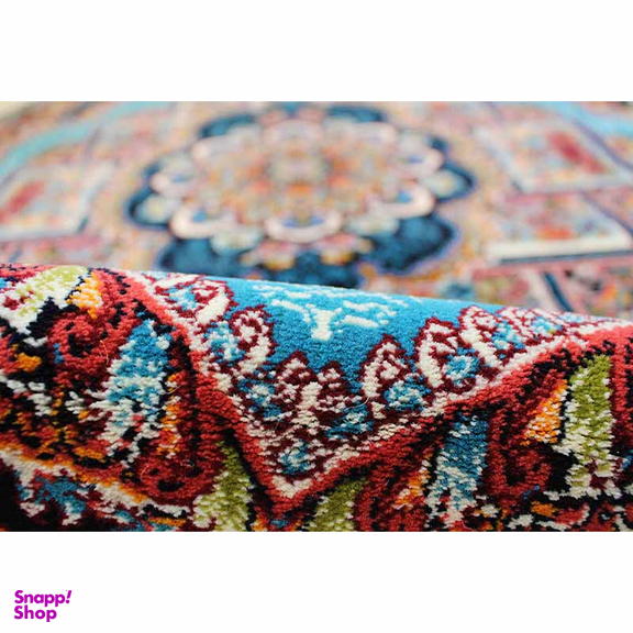 فرش ماشینی مدل بیضی طرح ناردون رنگ آبی