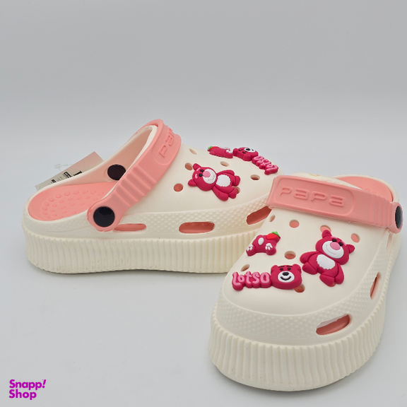 صندل بچگانه پاپا مدل کراکس کد 5863 رنگ کرم قرمز