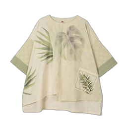 پانچو طرح برگ انجیری رنگ کرم سبز