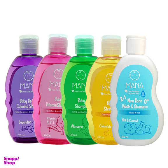 شامپو بچه سر و بدن مانا مدل شیر و نارگیل حجم 200 میلی لیتر مجموعه 5 عددی