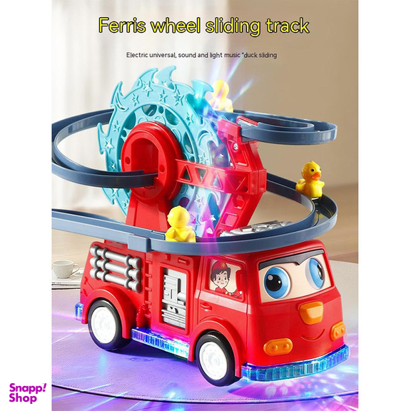 اسباب بازی ناب سل مدل ماشین آتشنشانی متحرک موزیکال به همراه سرسره اردک ها
