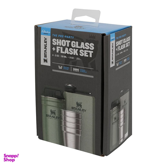 ست ماگ و قمقمه استنلی مدل Pre-Party Shot Glass + Flask مجموعه 6 عددی