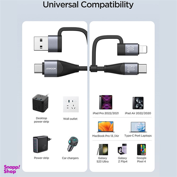 کابل دیتا USB/Type-C به Lightning/Type-C جوی روم مدل SA37-2T2 طول 1.2 متر