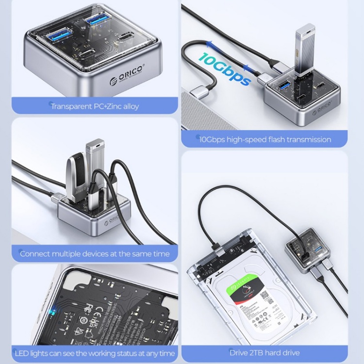 USB هاب 4 پورت Type-C اوریکو مدل XHJ2U2C-G2