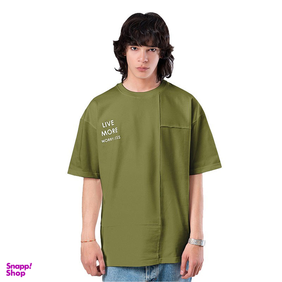 تیشرت زیگ مدل Live more رنگ سبز زیتونی