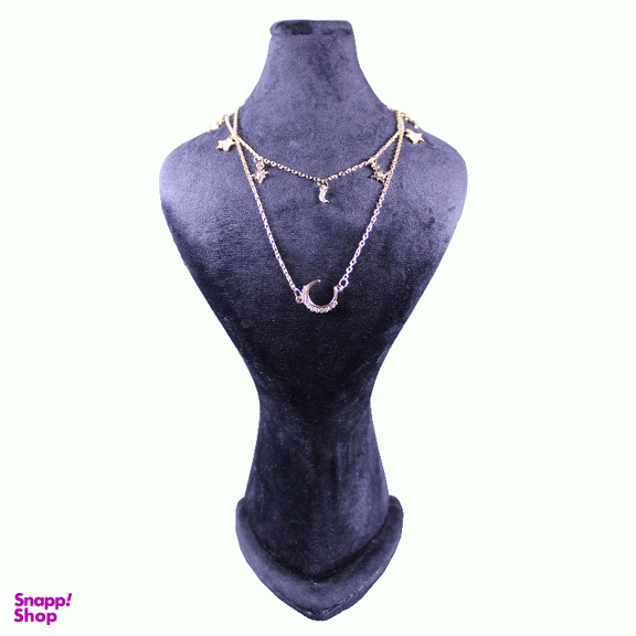 گردنبند زنانه طرح ماه و ستاره و الماس مدل آریا چند رج کد 08