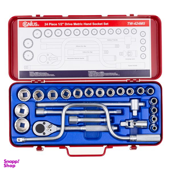 آچار بکس جنیوس تولز مدل TW-424M5 سایز 1/2 اینچ مجموعه 24 عددی