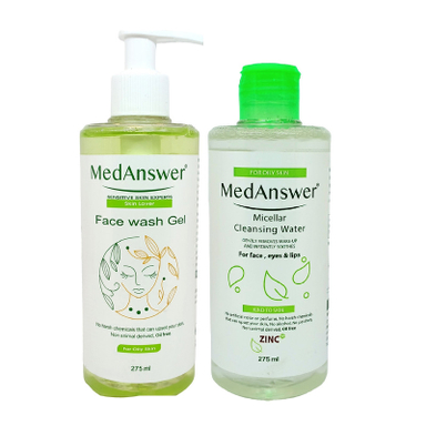 محلول پاک کننده آرایش مدانسر مدل Teatree مناسب پوست چرب حجم 275 میلی لیتر به همراه ژل شستشو صورت مدانسر مدل Sebomwd مناسب پوست چرب