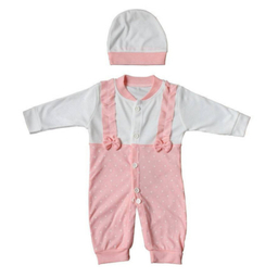 ست سرهمی و کلاه نوزاد مدل aramiss کد 1 رنگ صورتی