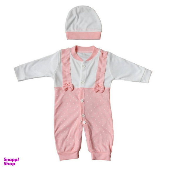 ست سرهمی و کلاه نوزاد مدل aramiss کد 1 رنگ صورتی