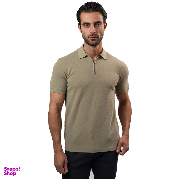 تیشرت مردانه ست من مدل یقه نیم زیپ سوزنی ساده کد TY179 رنگ سدری