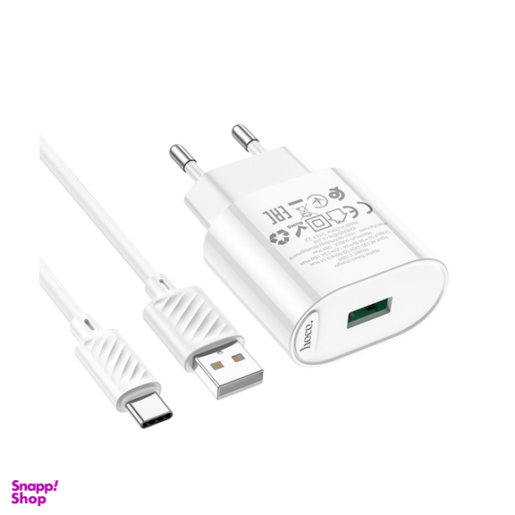 شارژر 18 وات هوکو مدل C109A به همراه کابل تایپ سی رنگ سفید