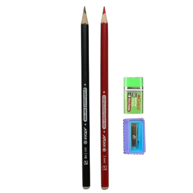 مداد آریا مدل مدرسه به همراه پاک کن و تراش مجموعه 4 عددی