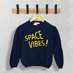 پلیور پسرانه کولزیون مدل برجسته Space Vibes رنگ سرمه ای