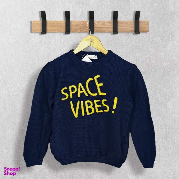 پلیور پسرانه کولزیون مدل برجسته Space Vibes رنگ سرمه ای