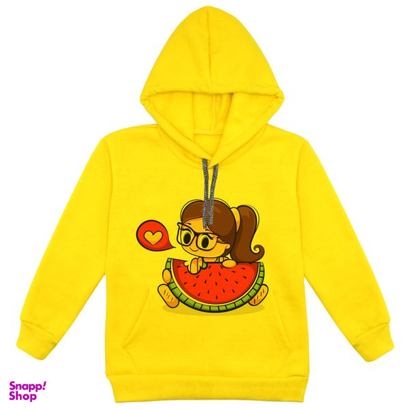 هودی دخترانه مدل دختر و هندونه F64 رنگ زرد