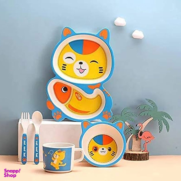 ظرف غذای کودک بامبو طرح گربه مجموعه ۳ عددی