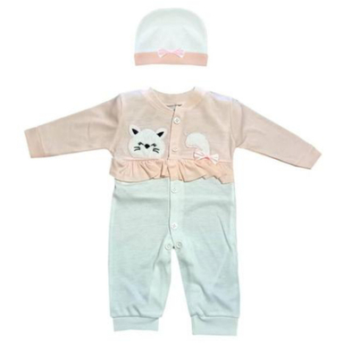 ست سرهمی و کلاه نوزادی مدل گربه خندون کد 3573