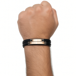 دستبند چرم و طلا 18 عیار مردانه کد 4366