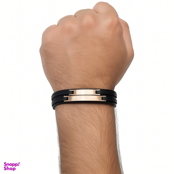 دستبند چرم و طلا 18 عیار مردانه کد 4366