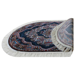 فرش ماشینی مدل بیضی طرح ناردون زمینه سرمه ای