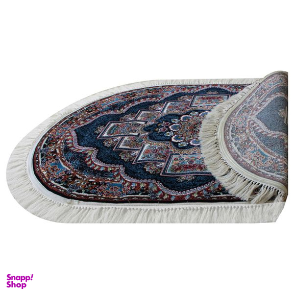 فرش ماشینی مدل بیضی طرح ناردون زمینه سرمه ای