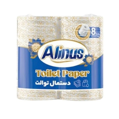 دستمال توالت آلینوس مدل 3 لایه رولی بسته 8 عددی