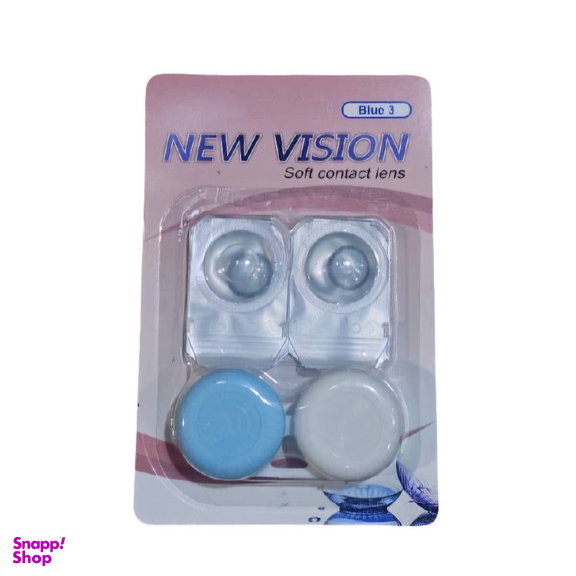 لنز چشم روزانه نیوویژن رنگ آبی دور مشکی وسط عسلی شماره 106 به همراه جالنزی