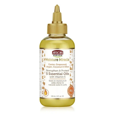 روغن ترمیم کننده قوی مو آفریکن پراید مدل 5 essential oils مناسب موهای مجعد و فر حجم 118 میلی لیتر
