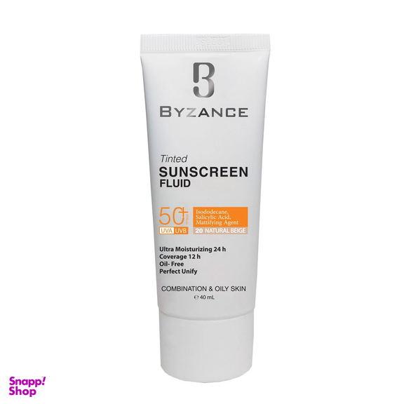 کرم ضد آفتاب SPF50+ بیزانس مناسب پوست چرب شماره 20 رنگ بژ طبیعی حجم 40 میلی لیتر