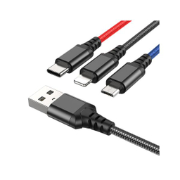 کابل تبدیل 3 کاره USB به لایتنینگ و MicroUSB و USB-C هوکو مدل X76 3IN1 طول 1 متر