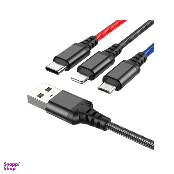 کابل تبدیل 3 کاره USB به لایتنینگ و MicroUSB و USB-C هوکو مدل X76 3IN1 طول 1 متر