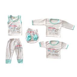 ست 5 تکه لباس نوزادی مدل خرگوش بستنی فروش رنگ آبی