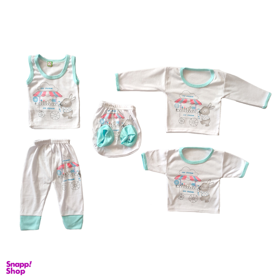 ست 5 تکه لباس نوزادی مدل خرگوش بستنی فروش رنگ آبی