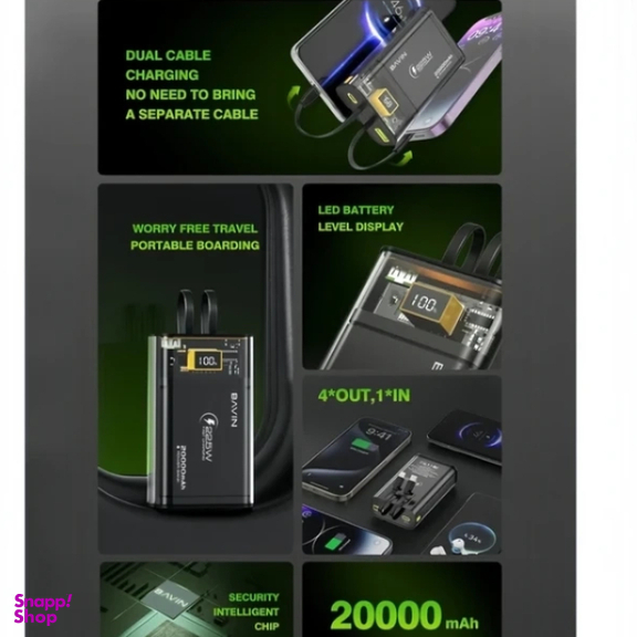 پاوربانک باوین مدل Y-PC1003 ظرفیت ۲۰۰۰۰ میلی‌ آمپر ساعت