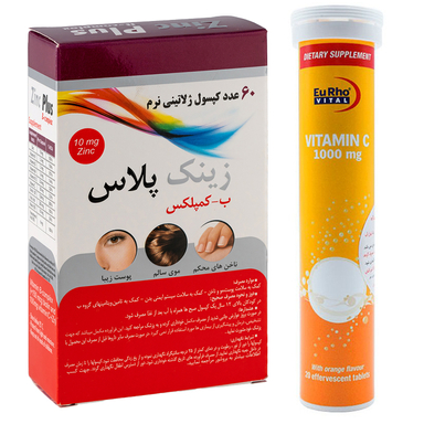 پک کپسول زینک 10 پلاس ب کمپلکس دانا و قرص جوشان ویتامین ث 1000 یوروویتال مجموعه 2 عددی
