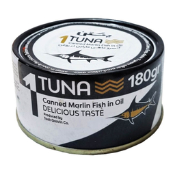 کنسرو ماهی مارلین در روغن یکتن وزن 180 گرم بسته 24 عددی