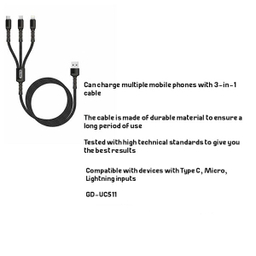 کابل تبدیل USB به microUSB/USB-C/ لایتنینگ گو-دس مدل GD-UC511 طول 1.2 متر