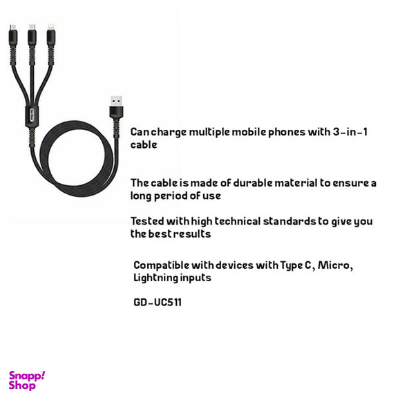 کابل تبدیل USB به microUSB/USB-C/ لایتنینگ گو-دس مدل GD-UC511 طول 1.2 متر