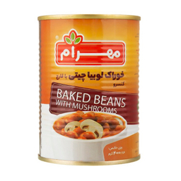 کنسرو خوراک لوبیا چیتی با قارچ مهرام وزن 400 گرم