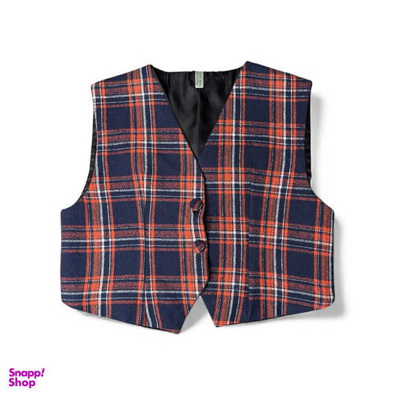 جلیقه رسمی زنانه مدل 4mavi طرح چهارخانه رنگ سرمه‌ای نارنجی