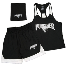 ست تاپ و شلوارک و اسکارف ورزشی مردانه کد 1604 رنگ مشکی سفید