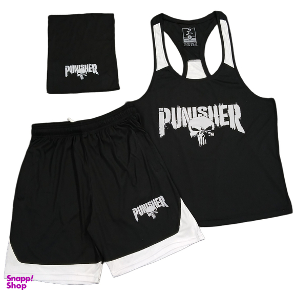 ست تاپ و شلوارک و اسکارف ورزشی مردانه کد 1604 رنگ مشکی سفید