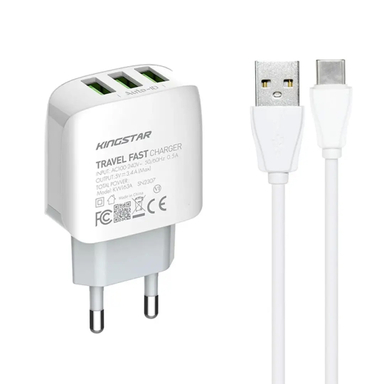 شارژر دیواری کینگ استار مدل KW163C توان 17 وات به همراه کابل USB-C