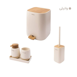 ست سرویس بهداشتی 5 پارچه میامی کنتراست مدل طرح چوب کد RM9910