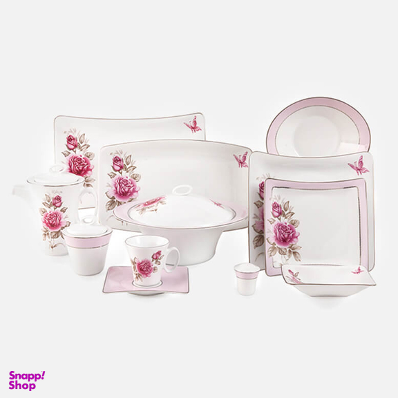 سرويس غذاخوری 97 پارچه چينی زرين ایران طرح رزفلاور قالب وينچی اليسه درجه 1