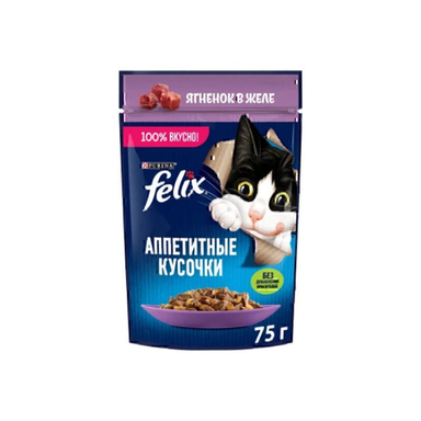 پوچ گربه فلیکس طعم گوشت بره در ژله وزن 75 گرم