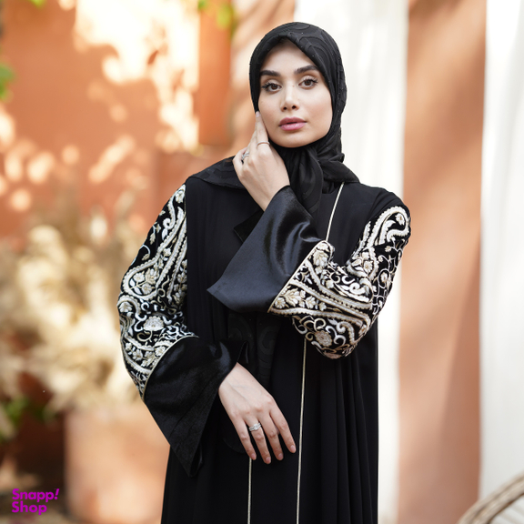 مانتو زنانه مدل عبایی مجلسی کد 303 رنگ مشکی